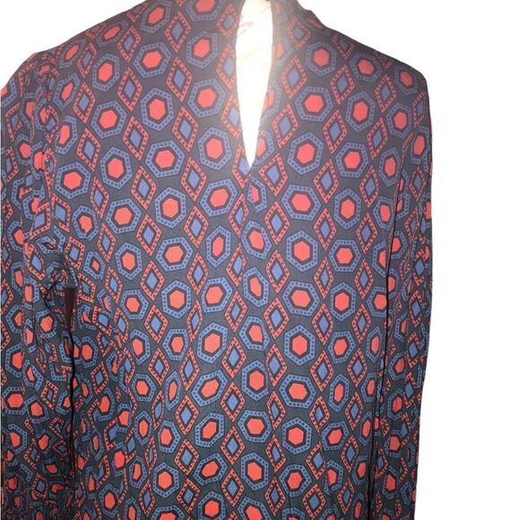 Zara Women Blue Red Triangles Cinched Sleeve Waist Extra Large - Picture 7 of 16